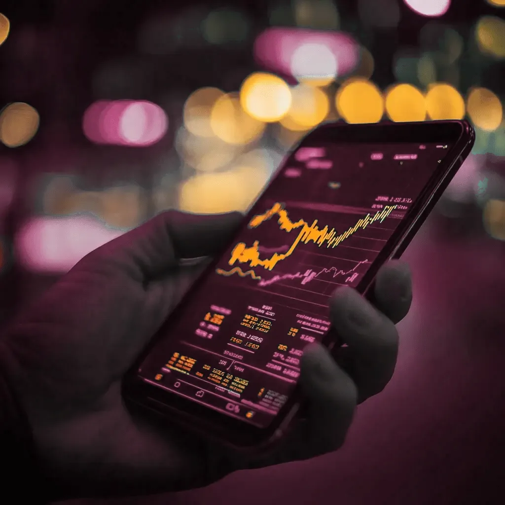 Trader observando gráficos de plata invest crypto en el móvil